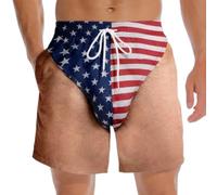Genérico Custom Funny Patriotic Men Swim Trunks, Freedom and Chill Beach Shorts with Mesh Lining, 3D Hairy Body Briefs Graphic Shorts