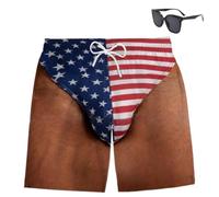 Genérico Custom Funny Patriotic Men Swim Trunks, Freedom and Chill Beach Shorts with Mesh Lining, 3D Hairy Body Briefs Graphic Shorts