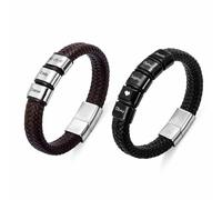 Genérico Customizable Weave Leather Bracelet with 1-8 Engraved Name Beads, Family Name Birthday Father's Day for Men
