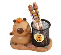 Genérico Cute Animal Pen Cup, Metal Mesh Animal Pen Stand, 7.09x4.33x4.33 Inches Cartoon Capybara Pencil Container for Students, Stationery Colored Pens, Resin + Iron