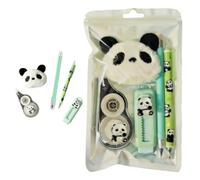 Genérico Cute Animal Stationery Set with Correction Tape Pen Combo,Plush Panda Pendant and Eraser Writing Supplies,Practical Writing Stationery Set for Office and Note Taking
