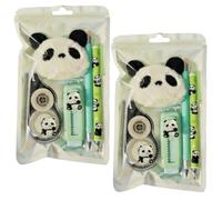 Genérico Cute Animal Stationery Set with Correction Tape Pen Combo,Plush Panda Pendant and Eraser Writing Supplies,Practical Writing Stationery Set for Office and Note Taking