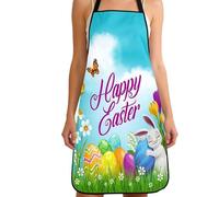 Genérico Cute Aprons, Adjustable Easter Cooking Smock with Bunny Egg Floral Prints, Lightweight Protective Kitchen Apron for Gardening Baking Barbecue Cleaning Artist Farm Activities