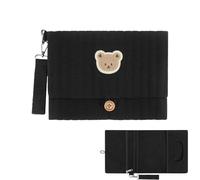 Genérico Cute Bear Embroidered Diaper Clutch Bag Cotton 24x19cm Foldable Multi Pocket Diaper Organizer With Stroller Strap Wipes Pouch For Mom Travel Essentials