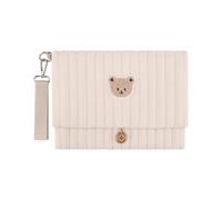 Genérico Cute Bear Embroidered Diaper Clutch Bag Cotton 24x19cm Foldable Multi Pocket Diaper Organizer With Stroller Strap Wipes Pouch For Mom Travel Essentials
