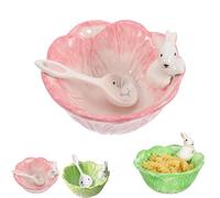 Genérico Cute Cabbage Ceramic Bowl with Spoon Bunny Bowl - Cabbage Shaped Ceramic Bowls with Handle, 850ML Microwave/Oven Safe Serving Bowls, for Rice Salad Soup Sauce (Pink)