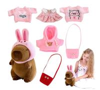 Genérico Cute Capybara Plush Toy Set, 7-Inch with Dress-Up Accessories, 9-Inch Plush Pillow Includes Bunny Hat, Clothes, and Bags for Children and Adults