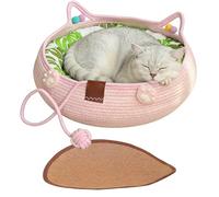 Genérico Cute Cat Bed - 35×35×13cm Washable Anti Slip Cat Bed with Cushion Pillow, Hand Woven Pet Bedsa with Toy Ball For Kitten Puppies, All Season Sleeping Pad Indoor Home