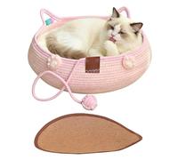 Genérico Cute Cat Bed - 35×35×13cm Washable Anti Slip Cat Bed with Cushion Pillow, Hand Woven Pet Bedsa with Toy Ball For Kitten Puppies, All Season Sleeping Pad Indoor Home
