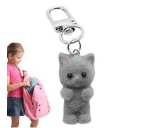 Genérico Cute Cat Keychain, Flocking Kitten Key Holder, Kawaii Cartoon Animal Miniature Key Ring for Bags, Backpacks & Keys