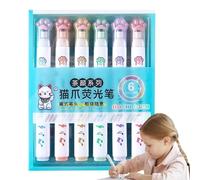 Genérico Cute Cat Paw Highlighter Set - 6 Colors Quick Dry Marker Pens, Smooth Writing Design | Portable School Supplies Highlighter Pens For Students, Journaling, Study Notes, DIY Craft Use
