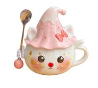 Genérico Cute Cat Witch Hat Ceramic Coffee Mug,3D Funny Ghost Cat Cups with Lid and Spoon,Stylish Personalized Charm Coffee Cup for Women Birthday Gifts