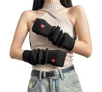 Genérico Cute Cherry Knit Embroidery Arm Sleeves,Women Fashion Bow Arm Warmers with Thumb Hole,Winter Soft Long Fingerless Gloves