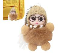 Genérico Cute Doll Keychain - Lovely Big Eyes Doll Pendant | Decorative School Bag Keychain Accessory | Wearing Glasses Scarf Hat, for Student Boys Girls Backpack, Adorable Ornament for Home Travel