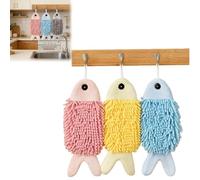 Genérico Cute Fish Shaped Hand Towels 3 Pack, Funny Absorbent Thick Kitchen Bathrooms Towel with Hanging Loop, Chenille Animal Soft Quick Drying Decorative Towels