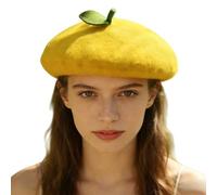 Genérico Cute Fruit Beret Hat with Green Leaf,Vintage Warm Orange Fruit Hat,Women Classic Soft Knitted Artist Painter Cap