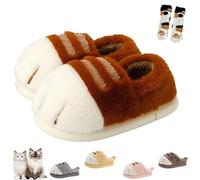 Genérico Cute Funny 3D Cat Feet Slippers,Warm Cozy Plush Cat Paws Slippers,Thickened Anti-Slip Fuzzy House Shoe