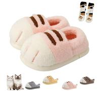 Genérico Cute Funny 3D Cat Feet Slippers,Warm Cozy Plush Cat Paws Slippers,Thickened Anti-Slip Fuzzy House Shoe