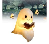 Genérico Cute Ghost Reading Book Lamp, Halloween Light Up Ghost Statue Night Light, Ghosts Reading Night Lights, House Mantel Decor for Home, for Bedroom Study, Room, Readers (6 inch)