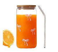 Genérico Cute Glass Coffee Cups, Bow Pattern Glassware, Compact Drinking Tool with Sturdy Straw, Kitchen with Compact Design, Fun Birthday Party Gathering Extra, Professional Solution for Women