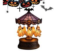 Genérico Cute Halloween Ghost Carousel Night Light Decor | USB Rechargeable Vintage Carousel Lamp With Floating Ghost,Rechargeable Vintage Decor For Halloween Parties Or Gift
