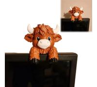 Genérico Cute Highland Cow Monitor Buddy Desk Decor, Mini Cow Screen Topper Ornament, Cows Figurine Accessories for Computer Car Screen, Fun Gifts for Cows Lovers