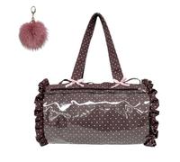 Genérico Cute Lace Dot Bow Tie Shoulder Bag,Bowknot Ruffle Handbag with Transparent Window, Aesthetic Anime Underarm Satchel