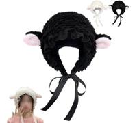 Genérico Cute Lamb Bonnet,Fleece Lamb Ears Sheep Hat,Beanie Cap Winter Headwear,Winter Headwear for Photo Props Party Supplies (Black)