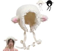 Genérico Cute Lamb Bonnet,Fleece Lamb Ears Sheep Hat,Beanie Cap Winter Headwear,Winter Headwear for Photo Props Party Supplies (White)