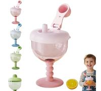 Genérico Cute No-Spill Goblet Cup with Lid, Wine Sippy Cup, No Spill Plastic Wine Glass GobletCup - Easy-Grip Beverage Mug with Easy Measurement Marks for Travel (Pink)