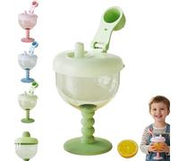 Genérico Cute No-Spill Goblet Cup with Lid, Wine Sippy Cup, No Spill Plastic Wine Glass GobletCup - Easy-Grip Beverage Mug with Easy Measurement Marks for Travel (Green)