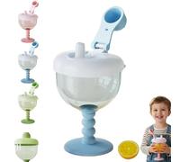 Genérico Cute No-Spill Goblet Cup with Lid, Wine Sippy Cup, No Spill Plastic Wine Glass GobletCup - Easy-Grip Beverage Mug with Easy Measurement Marks for Travel (Blue)