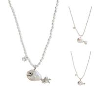 Generico Cute Pearl Fish Zircon Pendant Necklace for Women, Natural Pearl Beach Ocean Jewelry Gift, Summer Fish Charm Choker for Anniversary Birthday Gift for Her (A)