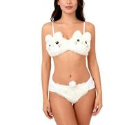 Genérico Cute Plush Bear Gathered Padded Bra and Panty Set,Plush Seductive Lingerie Underwear Brief,Anime Cozy Warm Lingerie