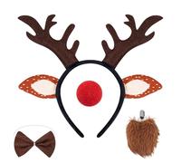 Genérico Cute Reindeer Headband - Elk Antlers Headwear with Tails for Christmas, Holiday, Winter, Festive Party, Halloween, Cosplay, Dress-Up, Outfit, and Seasonal Celebration Accessory
