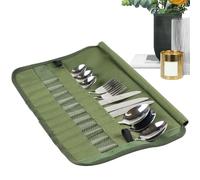 Genérico Cutlery Storage Bag - Travel Utensil Holder Pouch,Reusable Silverware Set Roll up Bag Polyester Straws Pouch Chopsticks