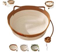 Genérico Cutypet Cat Basket Bed, Pets Hand Woven Cotton Bed Basket with Toy Tail, Round Cat Sleeping Nest with Built-in Scratching Pad and Play Ball for Cats and Dogs All-Season (Khaki,M)