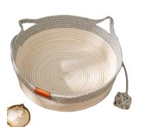 Genérico Cutypet Cat Basket, Cotton Rope Handmade Woven Cat Bed, Wicker Woven Cat Bed, with Teasing Ball, Foldable Pet Toy Basket, for Indoor Small & Large Cat & Dog (Gray,Large)
