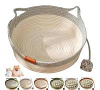 Genérico Cutypet Cat Basket, Cotton Rope Woven Cat Bed Basket, Rope Round Cats Nest with Built-in Scratching Pad and Play Ball for Cats and Dogs All-Season (Gray,Medium)