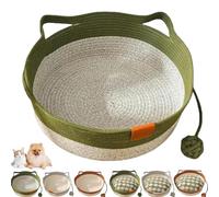 Genérico Cutypet Cat Basket, Cotton Rope Woven Cat Bed Basket, Rope Round Cats Nest with Built-in Scratching Pad and Play Ball for Cats and Dogs All-Season (Green,Large)