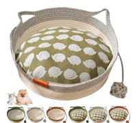 Genérico Cutypet Cat Basket, Cotton Rope Woven Cat Bed Basket, Rope Round Cats Nest with Built-in Scratching Pad and Play Ball for Cats and Dogs All-Season (Gray+Mat,Medium)