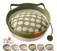 Genérico Cutypet Cat Basket, Cotton Rope Woven Cat Bed Basket, Rope Round Cats Nest with Built-in Scratching Pad and Play Ball for Cats and Dogs All-Season (Green+Mat,Medium)