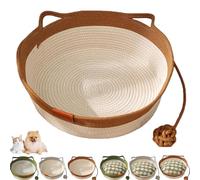 Genérico Cutypet Cat Basket, Cotton Rope Woven Cat Bed Basket, Rope Round Cats Nest with Built-in Scratching Pad and Play Ball for Cats and Dogs All-Season (Brown,Small)