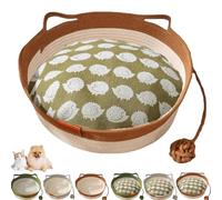 Genérico Cutypet Cat Basket, Cotton Rope Woven Cat Bed Basket, Rope Round Cats Nest with Built-in Scratching Pad and Play Ball for Cats and Dogs All-Season (Brown+Mat,Medium)