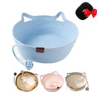 Genérico Cutypet Cat Basket, Cutypet Woven Rope Cat Basket, Handwoven Breathable Dual Scratching Pad with Toy Tail for Cats and Dog (Blue,40 * 14cm)