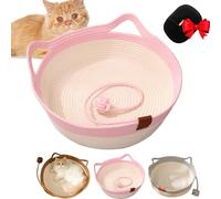 Genérico Cutypet Cat Basket, Cutypet Woven Rope Cat Basket, Handwoven Breathable Dual Scratching Pad with Toy Tail for Cats and Dog (Pink,40 * 14cm)