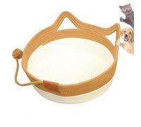 Genérico Cutypet Cat Basket, Virela Wicker Woven Cat Bed, Cotton Rope Woven Handwoven Round Cats Bed with Toy Tail, Scratching Pad and Play Ball, Breathable Beds for Pet (Caramel,Medium)