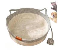 Genérico Cutypet Cat Basket, Virela Wicker Woven Cat Bed, Cotton Rope Woven Handwoven Round Cats Bed with Toy Tail, Scratching Pad and Play Ball, Breathable Beds for Pet (Gray,Large)