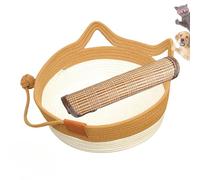 Genérico Cutypet Cat Basket, Virela Wicker Woven Cat Bed, Cotton Rope Woven Handwoven Round Cats Bed with Toy Tail, Scratching Pad and Play Ball, Breathable Beds for Pet (Caramel with Cool Mat,Small)