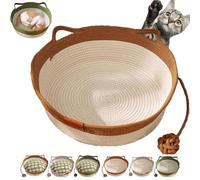 Genérico Cutypet Cat Basket, Wicker Woven Cats Bed, Pets Hand Woven Sleeping Bed Basket, Rope Round Cat Nest with Built-in Scratching Pad and Play Ball for Indoor Pet (Brown,M)